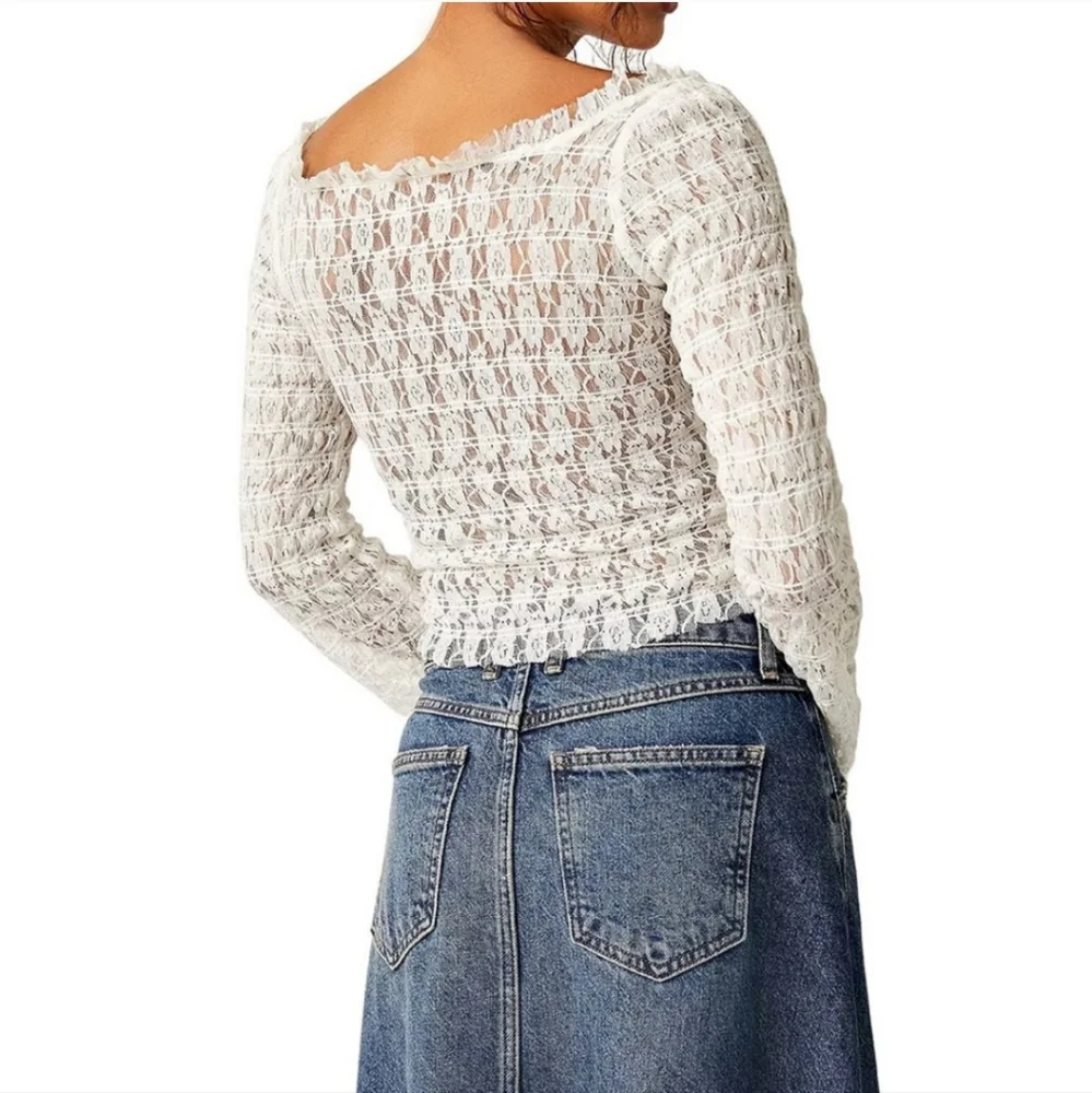 NWT. Free People White Lace Off-Shoulder Blouse Madison